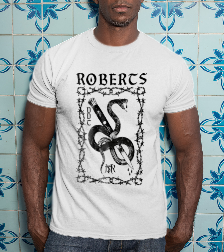 Roberts Ddt Jsr Coiled Snake Switchblade Barbed Wire Border T-Shirt