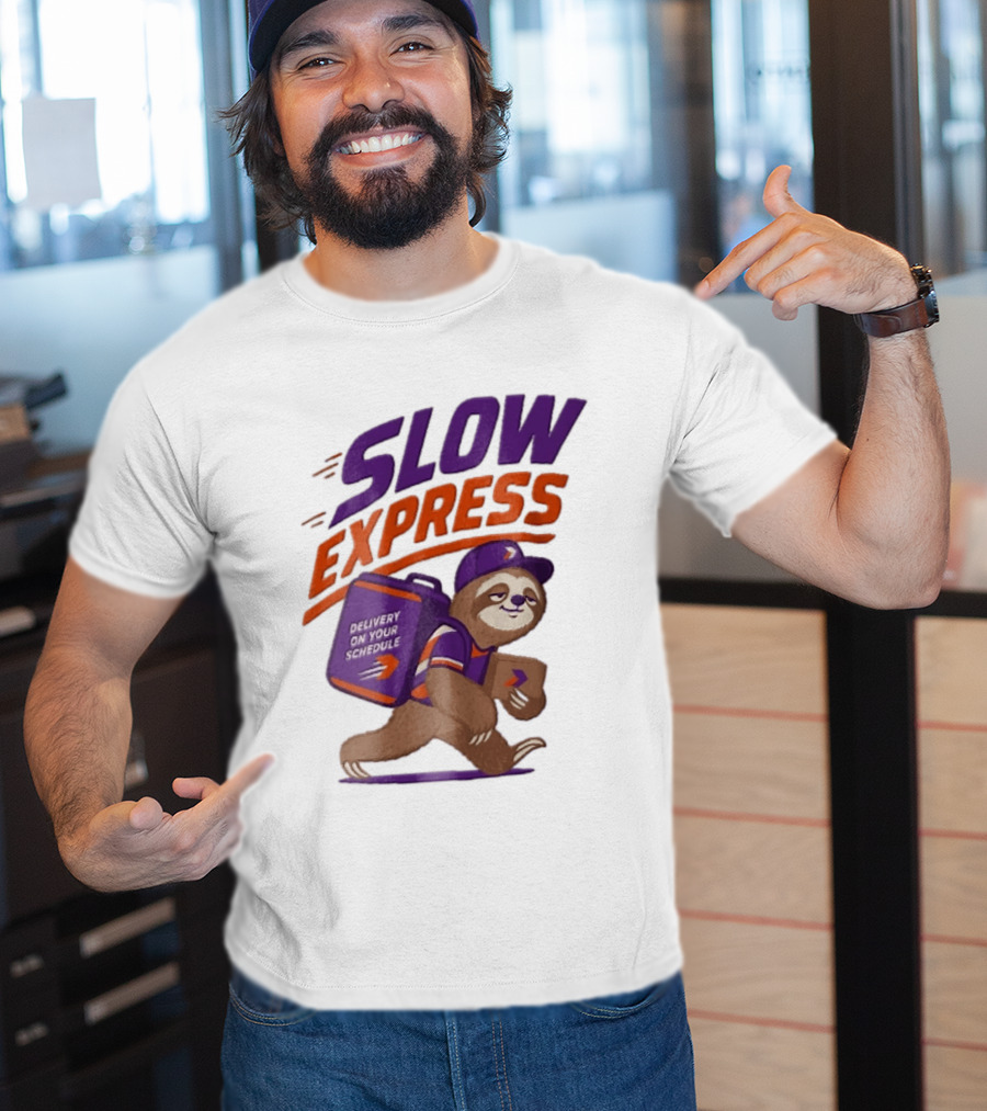 Slow Express Delivery On Your Schedule Cartoon Sloth Courier Carrying Package T-Shirt