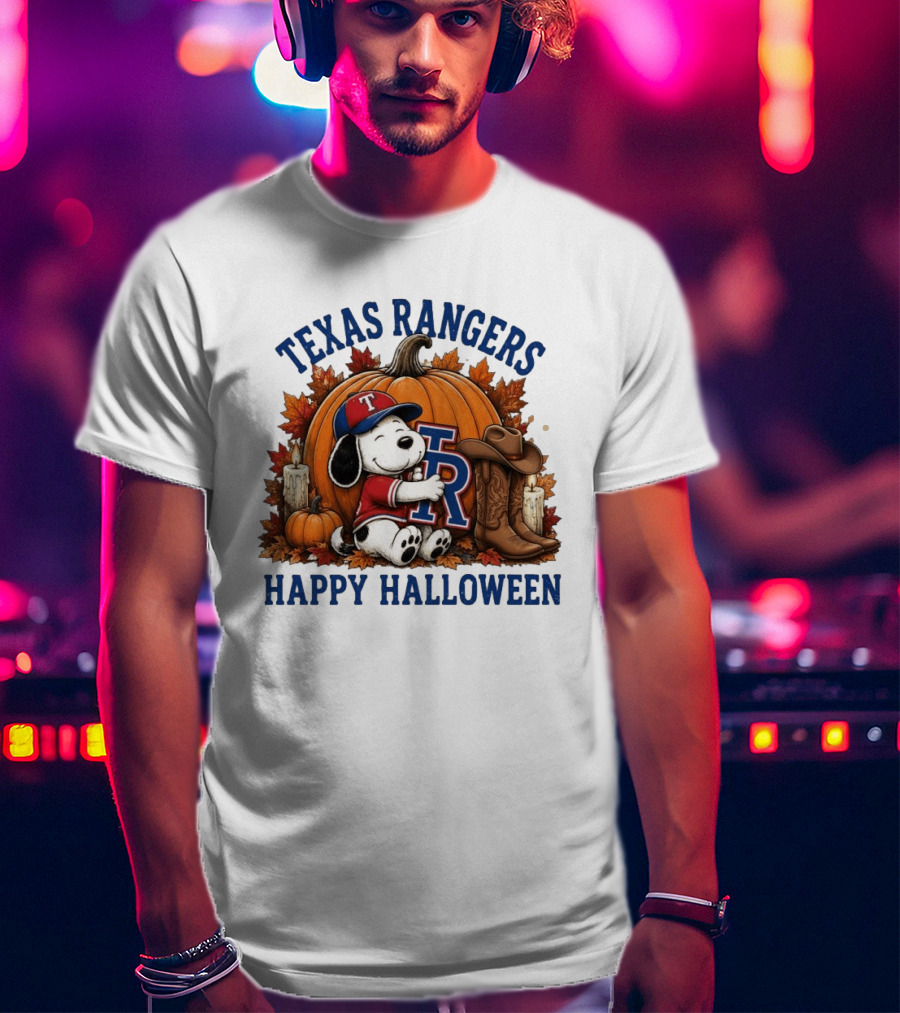 Texas Rangers Snoopy Pumpkin Happy Halloween T-Shirt