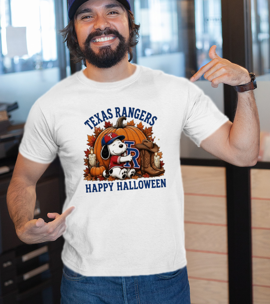 Texas Rangers Snoopy Pumpkin Happy Halloween T-Shirt