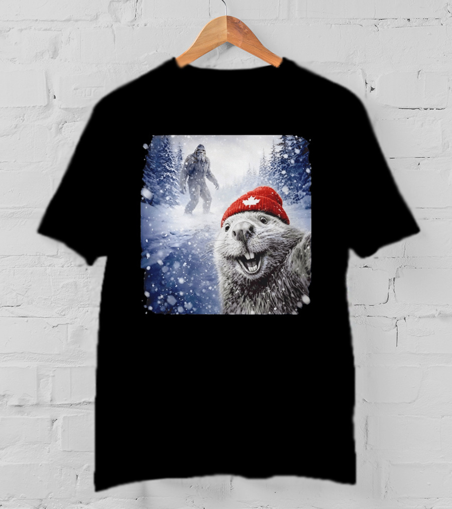Beaver Selfie With Sasquatch In Snowy Canadian Forest T-Shirt