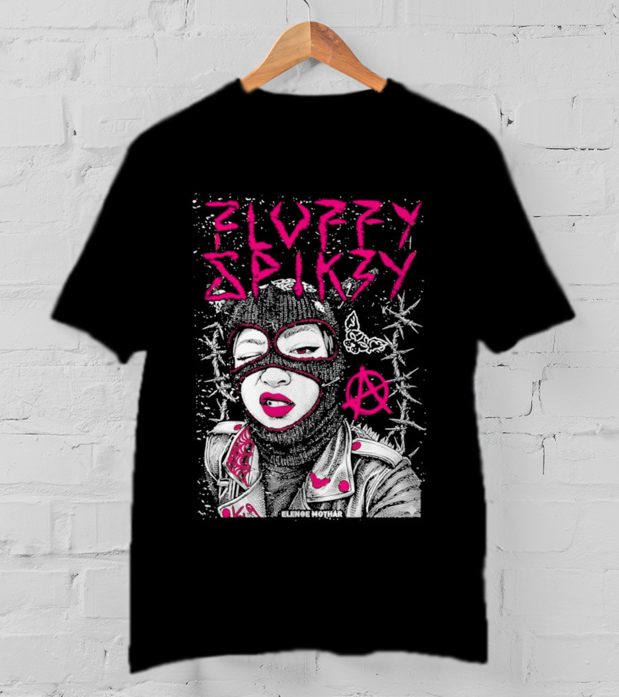 Fluffy Spikzy Elenoe Mothar Balaclava Anarchy Art With Barbed Wire And Punk T-Shirt
