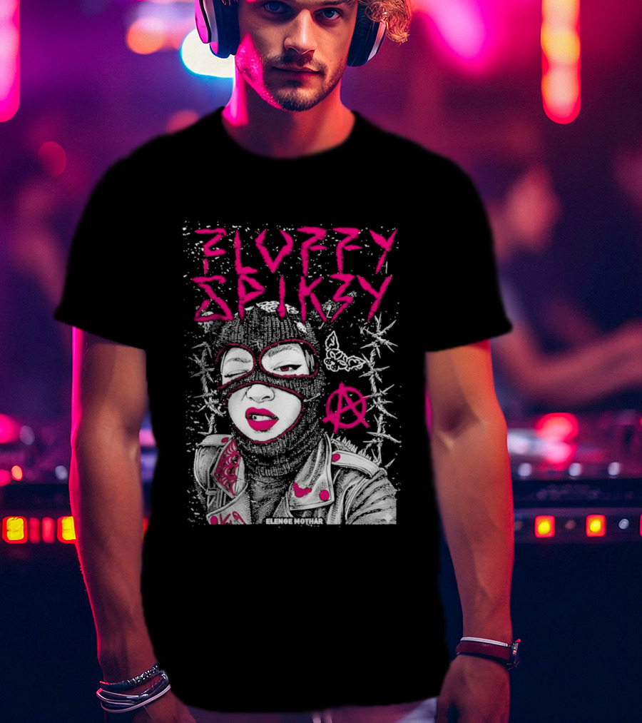 Fluffy Spikzy Elenoe Mothar Balaclava Anarchy Art With Barbed Wire And Punk T-Shirt
