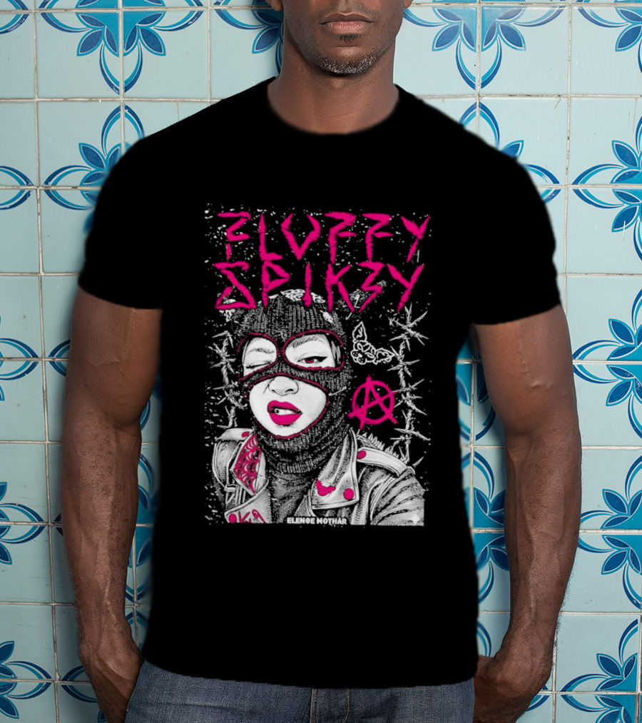 Fluffy Spikzy Elenoe Mothar Balaclava Anarchy Art With Barbed Wire And Punk T-Shirt