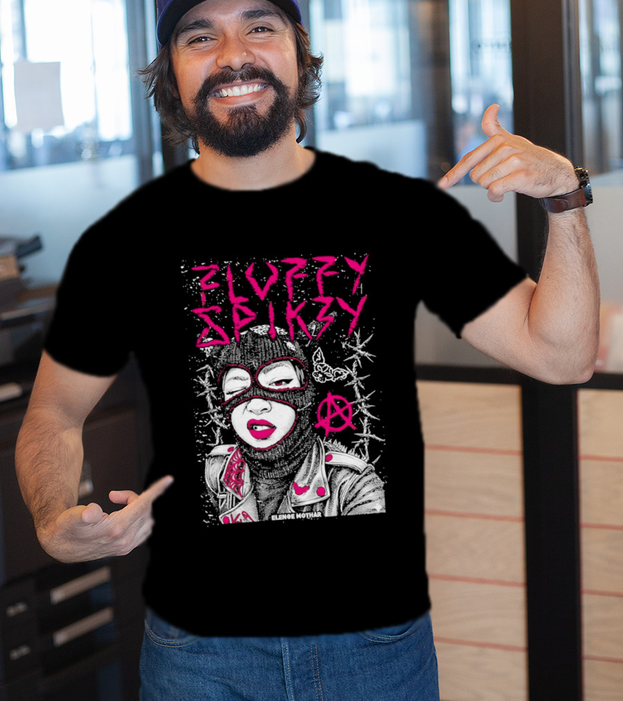 Fluffy Spikzy Elenoe Mothar Balaclava Anarchy Art With Barbed Wire And Punk T-Shirt
