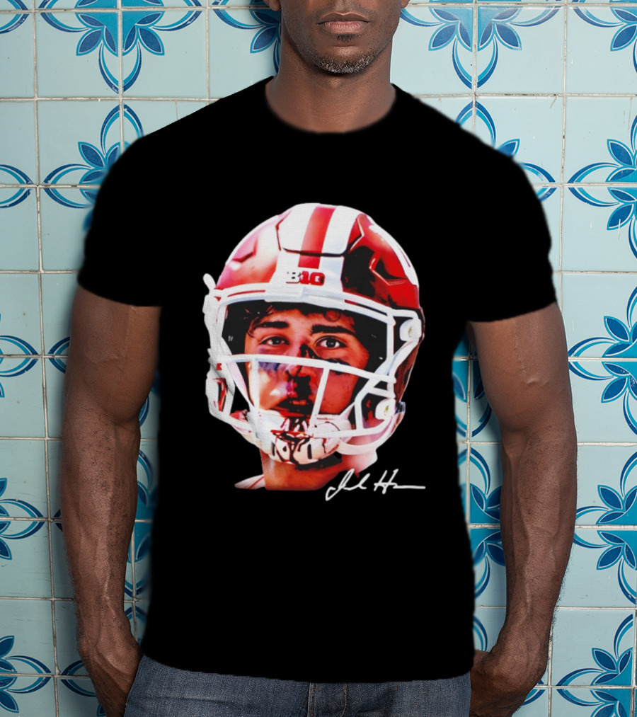 Josh Hoover Indiana Tuff Bloody Face Big Ten Football Helmet Signature T-Shirt