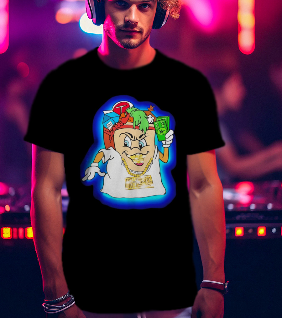 H E Buddy Bud Bucks Character Holding Bud Buck Bills And Wearing Gold Chain With Bling H E B T-Shirt