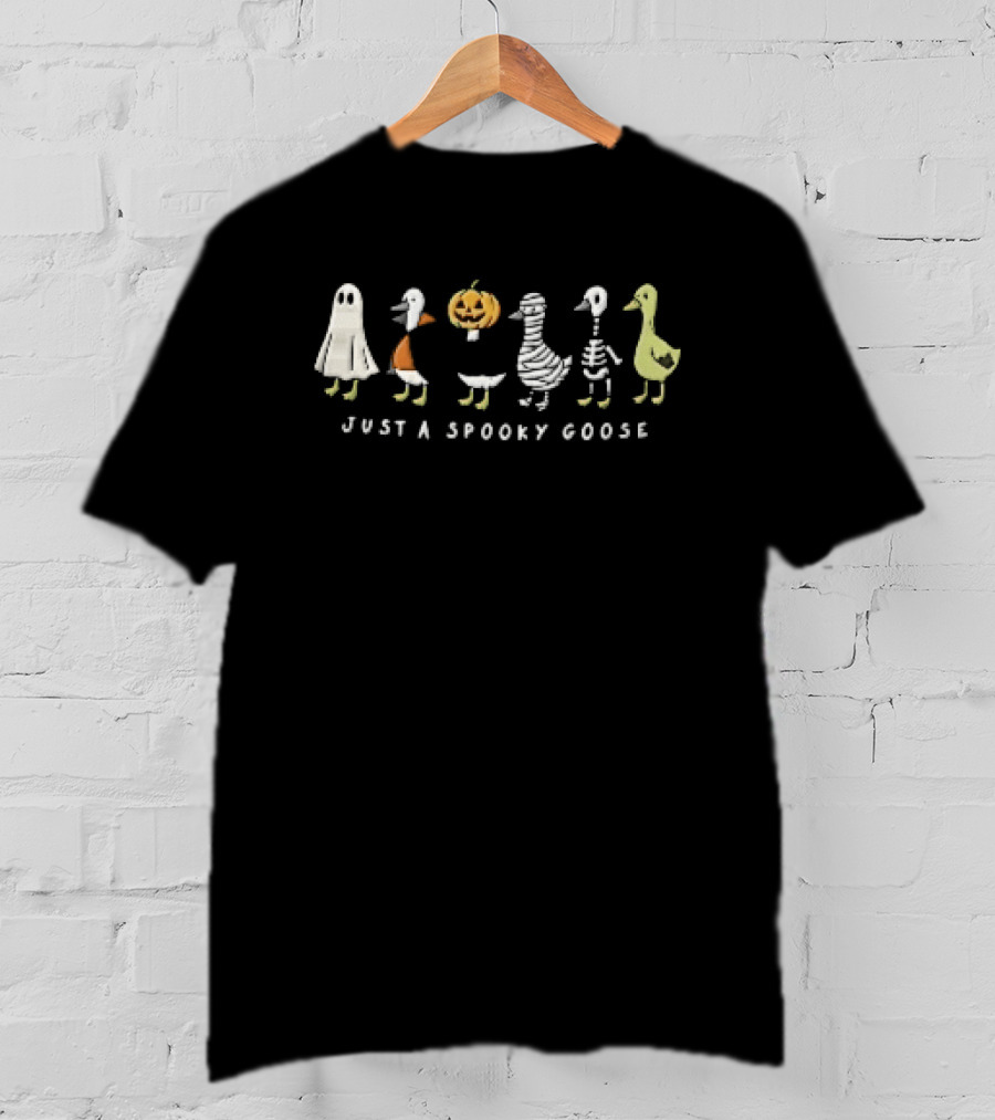 Just A Spooky Goose Cartoon Birds Wearing Costumes Halloween Lineup T-Shirt