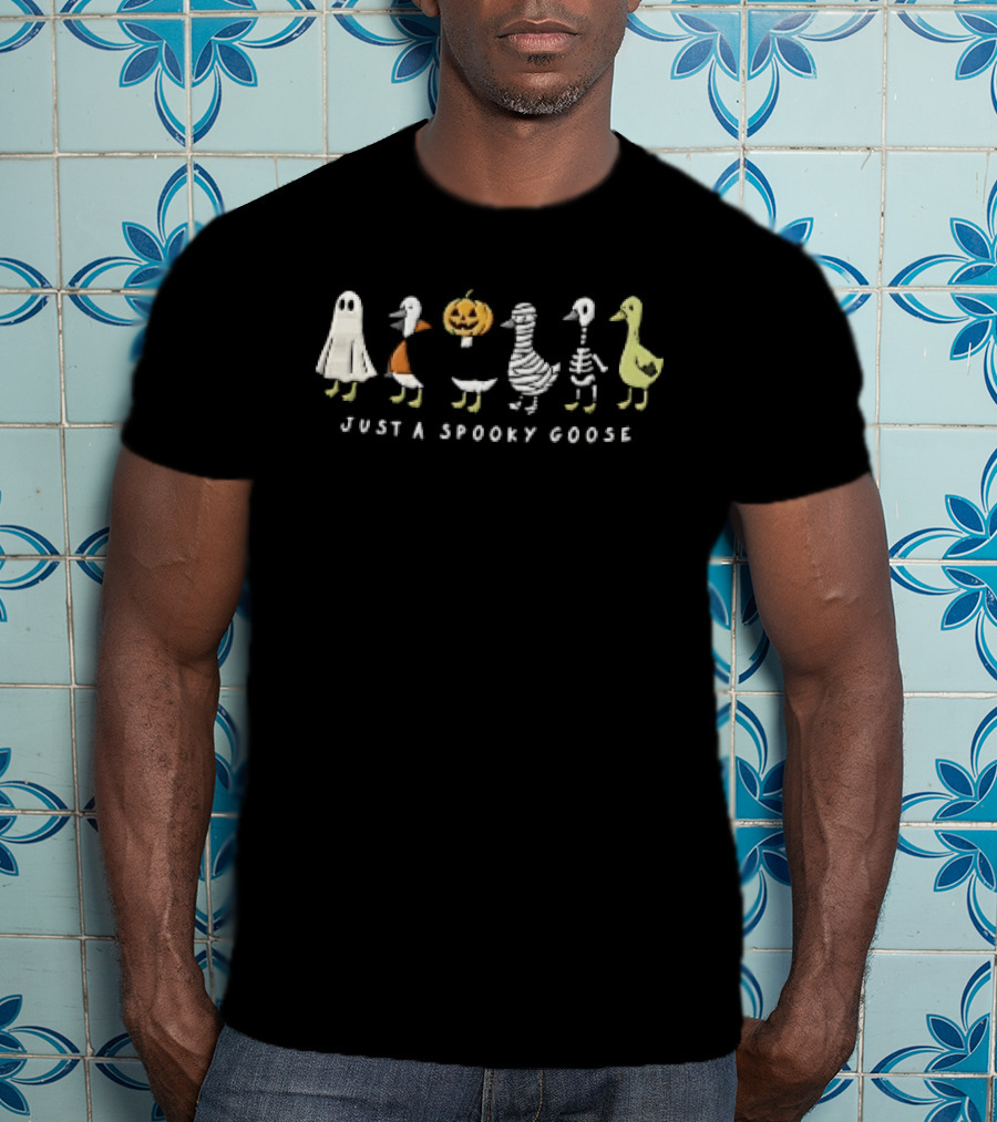 Just A Spooky Goose Cartoon Birds Wearing Costumes Halloween Lineup T-Shirt