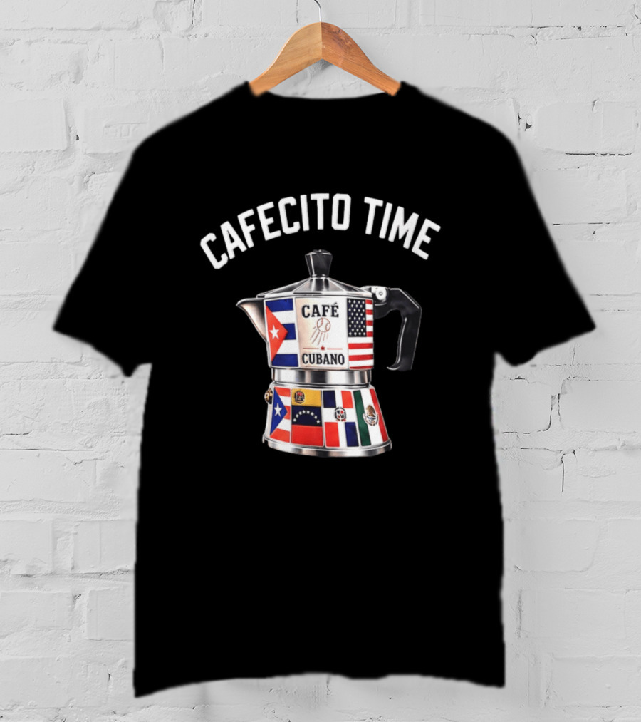 Cafecito Time Café Cubano Kike Hernandez Cuban Coffee Flag Motif T-Shirt