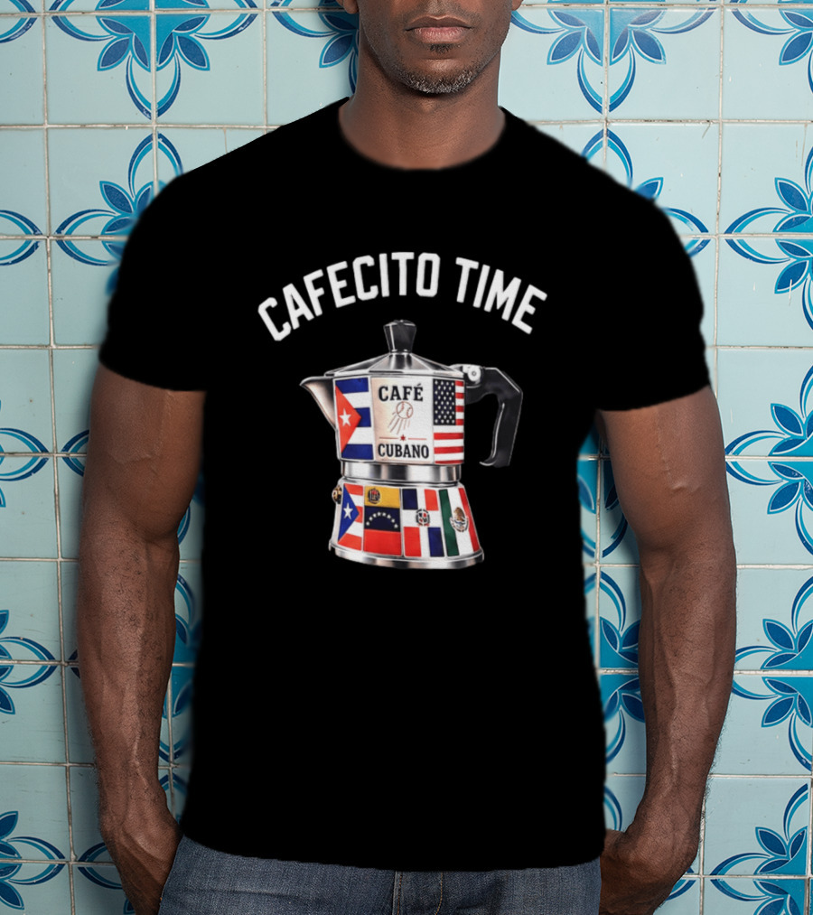 Cafecito Time Café Cubano Kike Hernandez Cuban Coffee Flag Motif T-Shirt