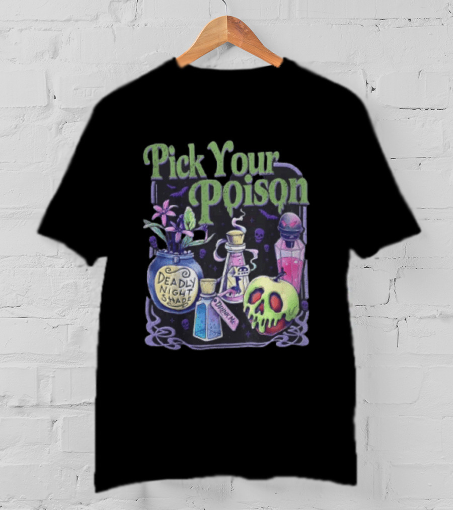 Pick Your Poison Deadly Nightshade Toxic Skull Potion Bottles T-Shirt