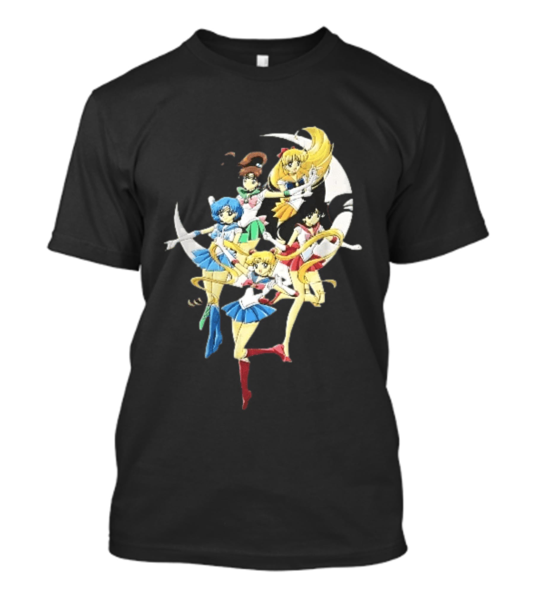 Sailor Moon Crescent Five Guardians Distressed Cartoon T-Shirt