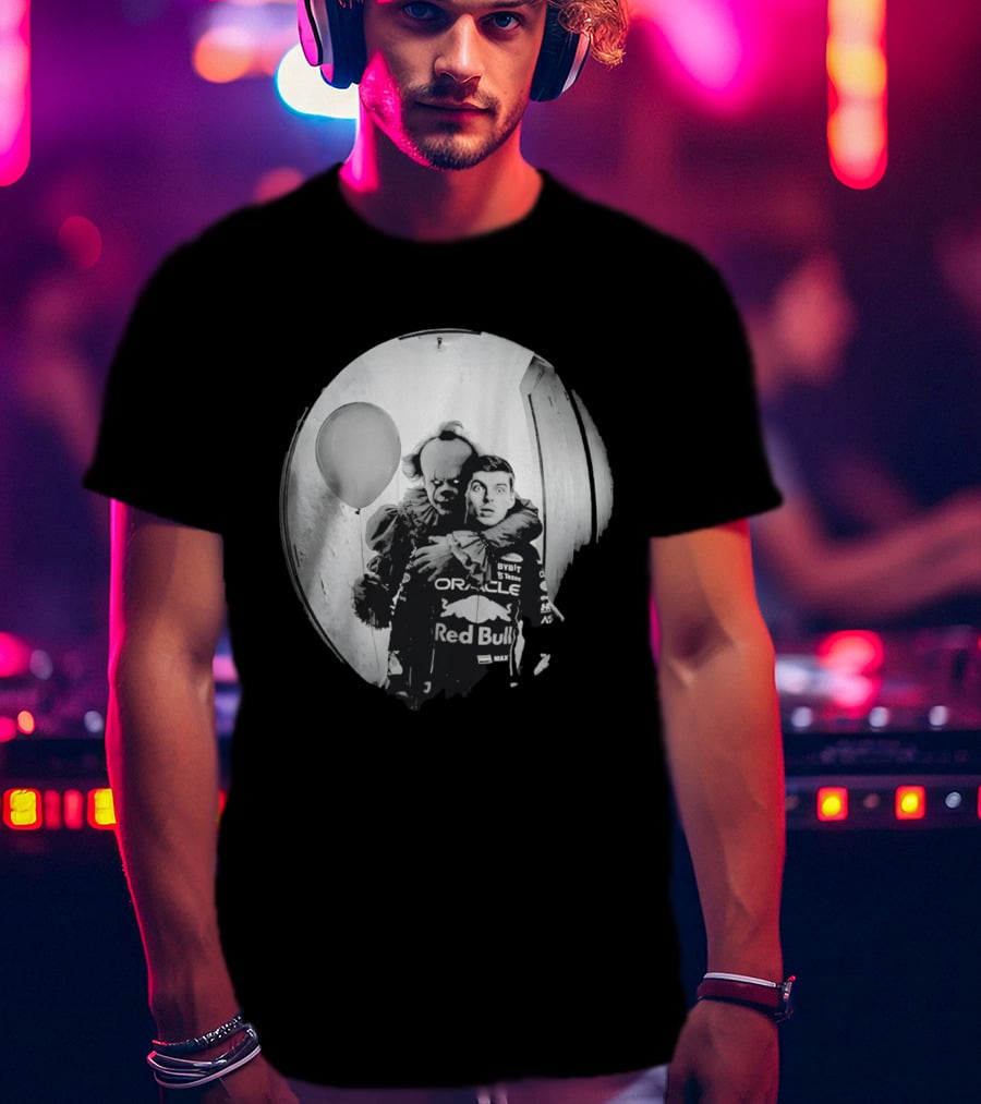 Max Verstappen Red Bull Racing And Pennywise Balloon Halloween Scene T-Shirt