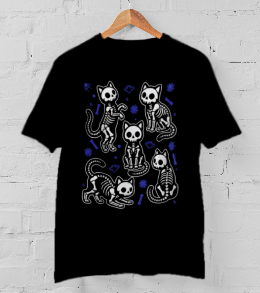Skeleton Cat Halloween Spooky Kittens Cute Bony Feline T-Shirt