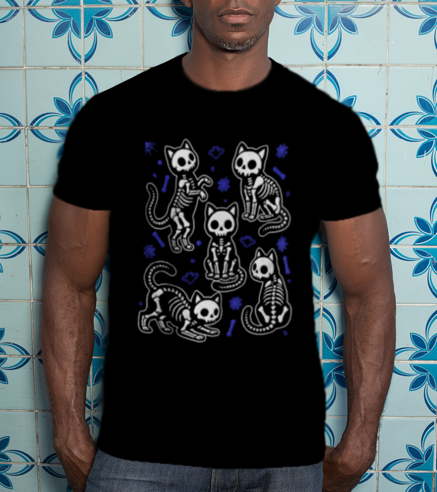Skeleton Cat Halloween Spooky Kittens Cute Bony Feline T-Shirt