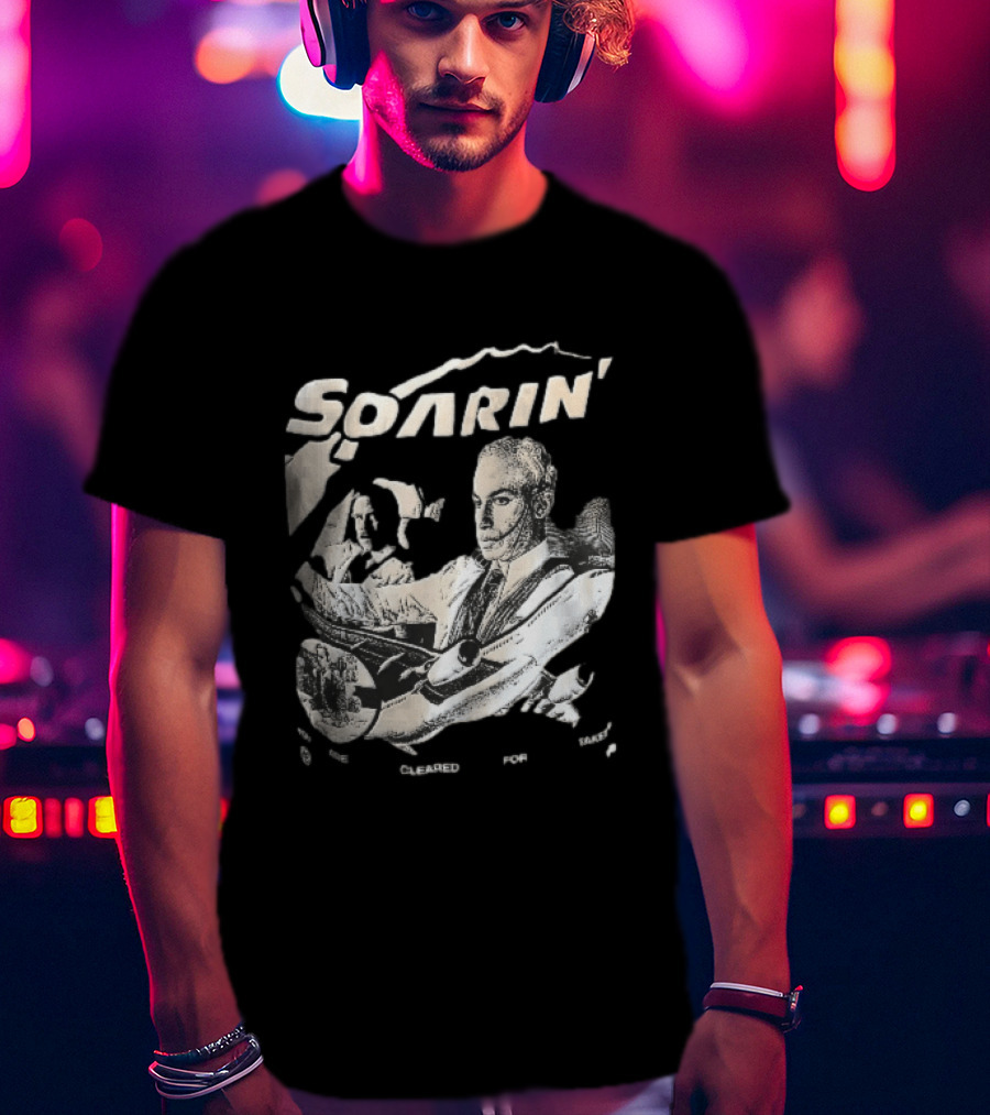 Soarin You Are Cleared For Takeoff Pilots Airplane Cockpit Halftone T-Shirt
