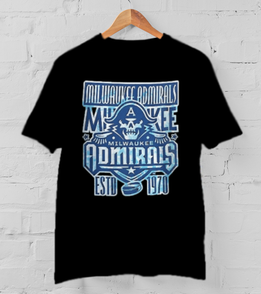 Milwaukee Admirals Estd 1970 Skull Hockey Puck Distressed Navy Blue T-Shirt