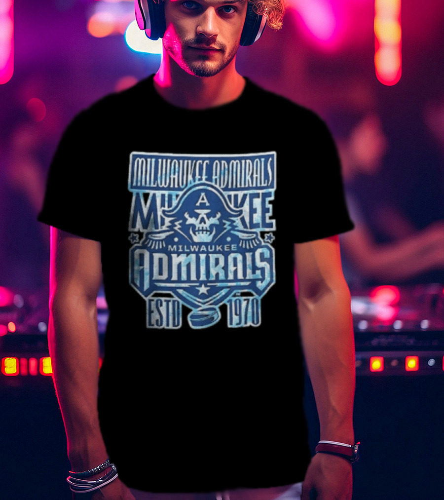 Milwaukee Admirals Estd 1970 Skull Hockey Puck Distressed Navy Blue T-Shirt