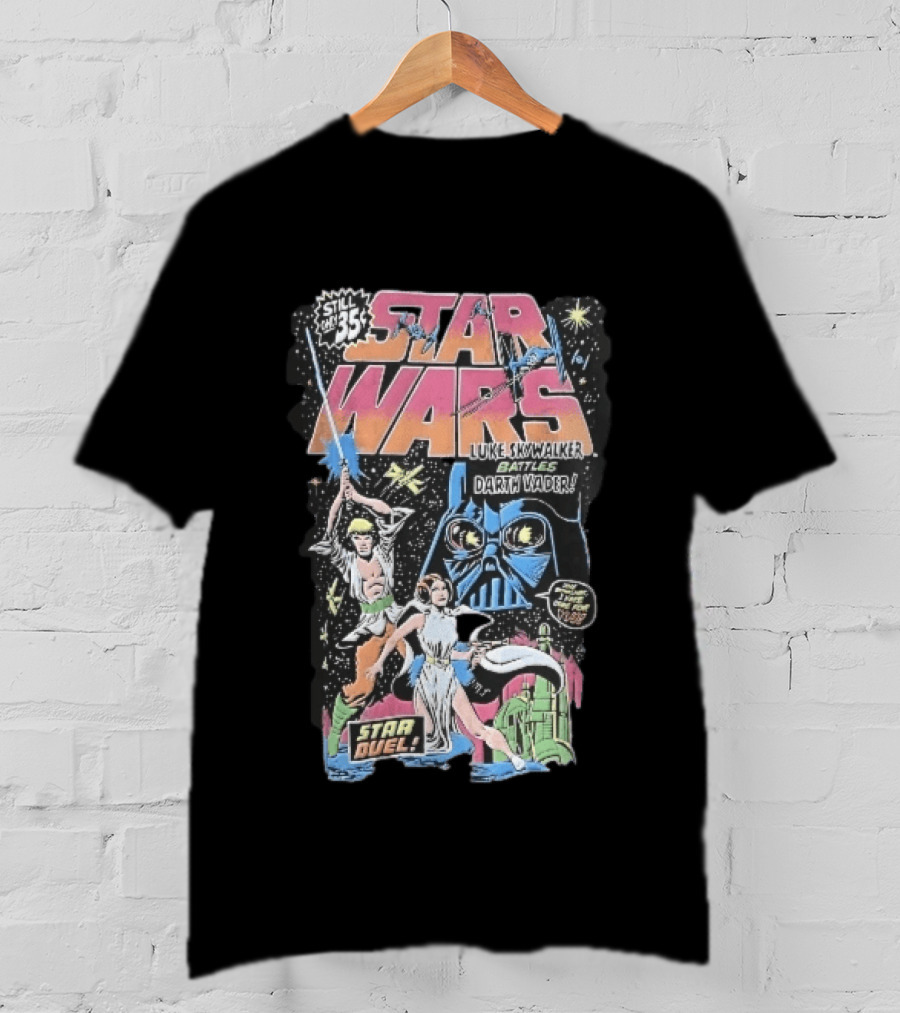 Star Wars Only 35 Cents Luke Skywalker Battles Darth Vader Star Duel Comic Cover Leia Lightsaber T-Shirt