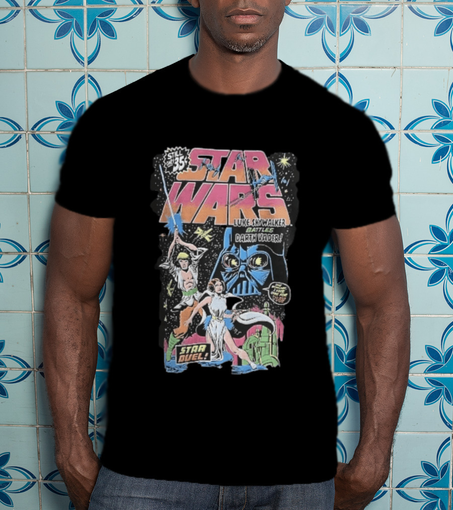 Star Wars Only 35 Cents Luke Skywalker Battles Darth Vader Star Duel Comic Cover Leia Lightsaber T-Shirt