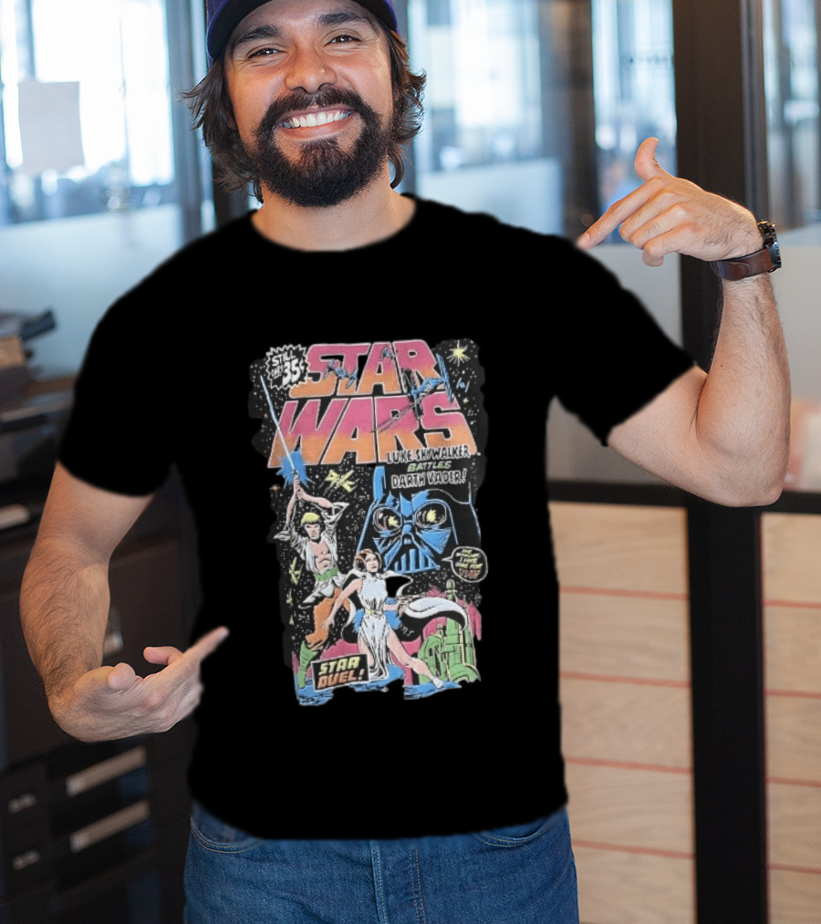 Star Wars Only 35 Cents Luke Skywalker Battles Darth Vader Star Duel Comic Cover Leia Lightsaber T-Shirt