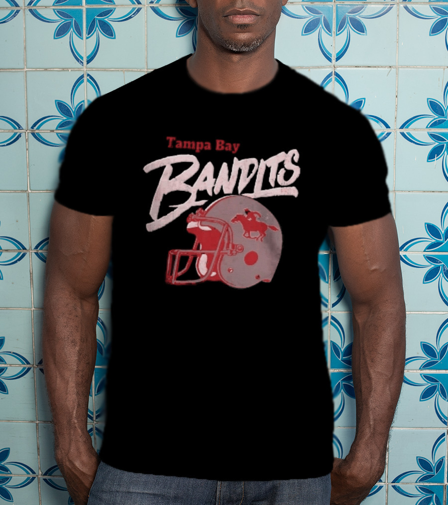 Tampa Bay Bandits Football Helmet Horseback Rider Distressed T-Shirt