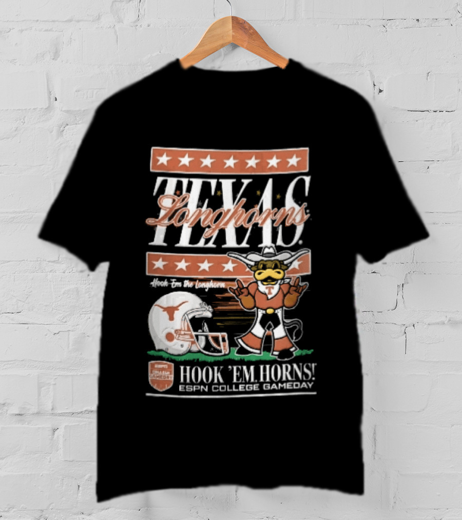 Texas Longhorns Hook Em Horns ESPN College Gameday Football Helmet Cartoon T-Shirt