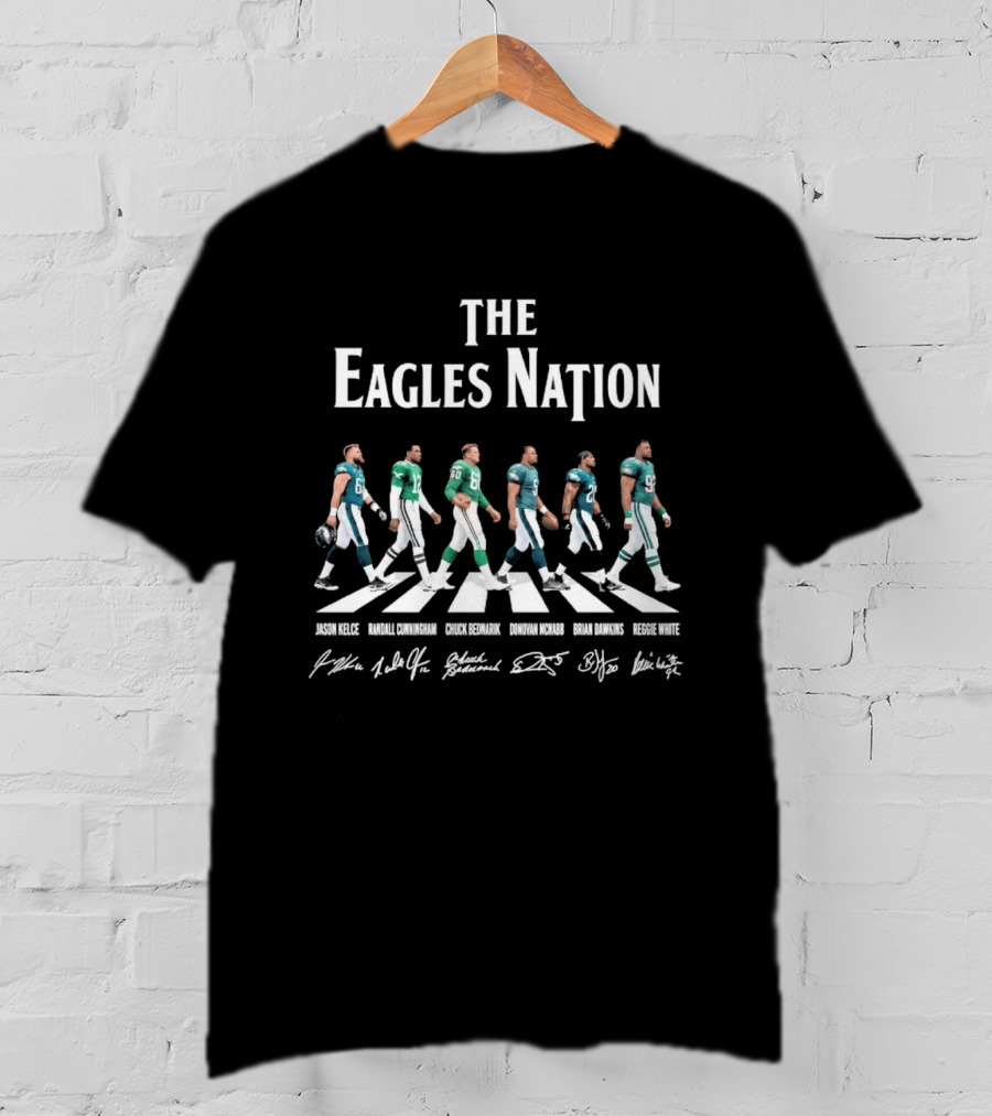 The Eagles Nation Jason Kelce Fletcher Cox Lane Johnson DeVonta Smith Darius Slay Road Crossing T-Shirt