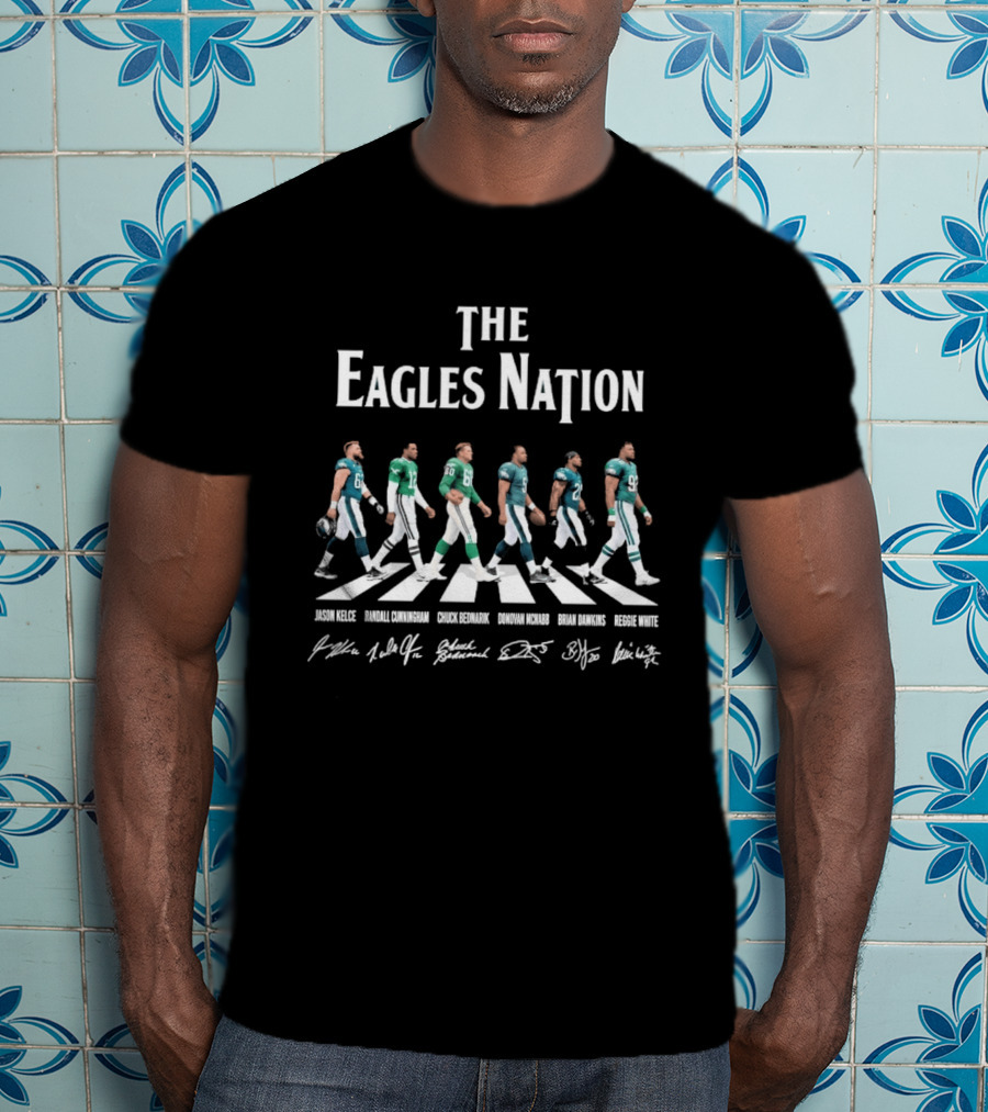 The Eagles Nation Jason Kelce Fletcher Cox Lane Johnson DeVonta Smith Darius Slay Road Crossing T-Shirt