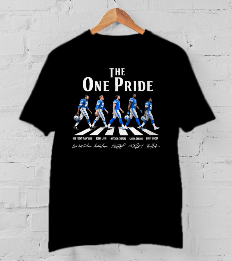 The One Pride Lions Calvin Johnson Matthew Stafford Barry Sanders Abbey Road T-Shirt