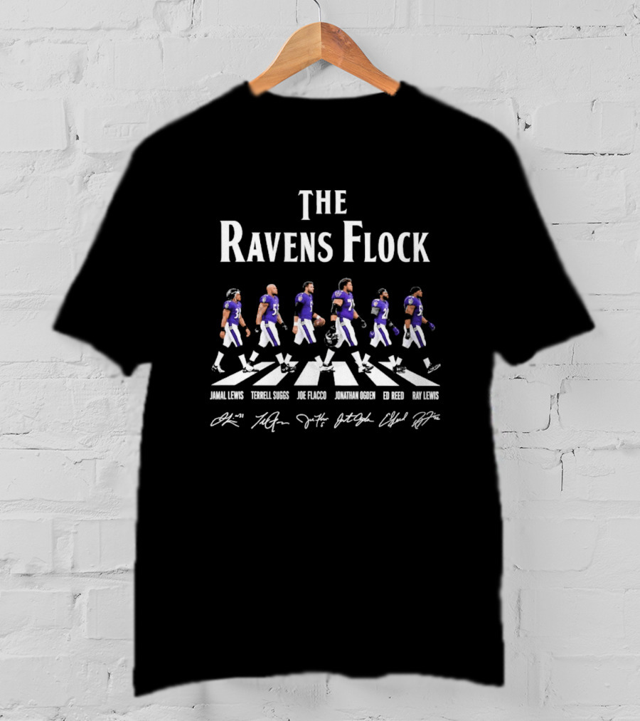 The Ravens Flock Iconic Team Lineup Featuring Lewis Suggs Flacco Ogden Reed Lewis T-Shirt