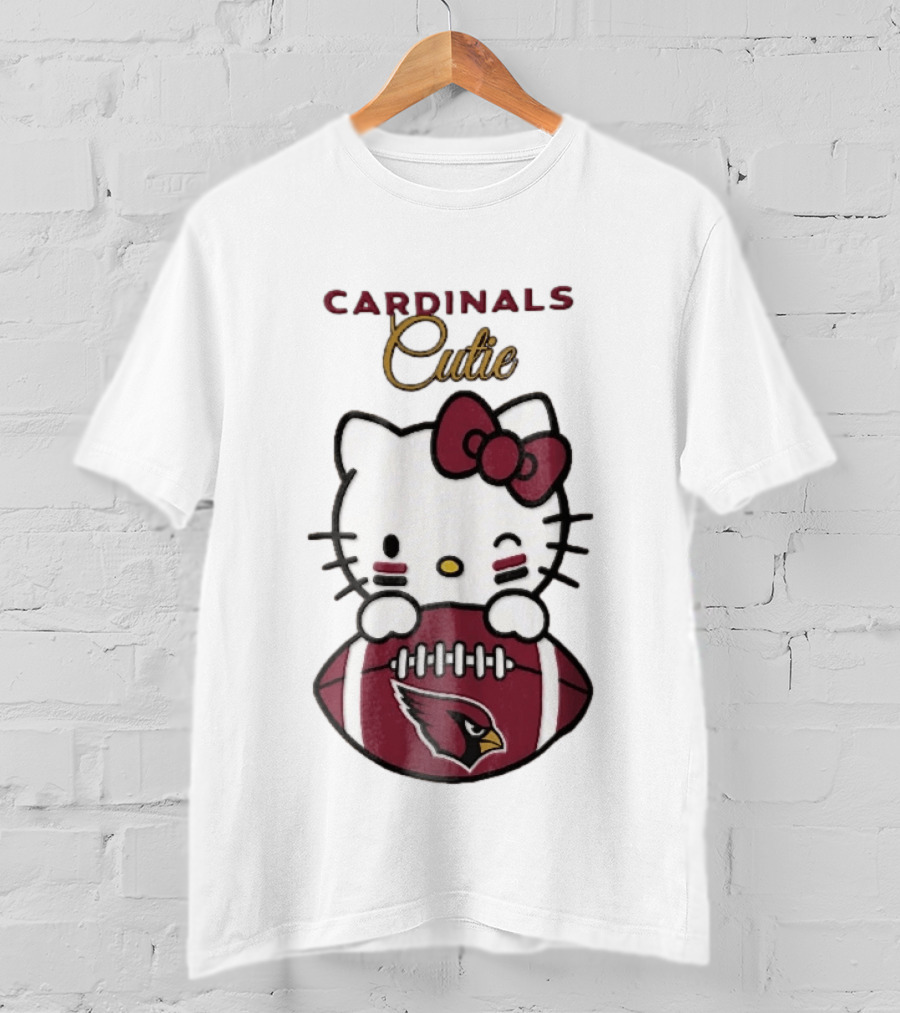Cardinals Cutie Winking Cartoon Cat Holding Football With Arizona Cardinals T-Shirt