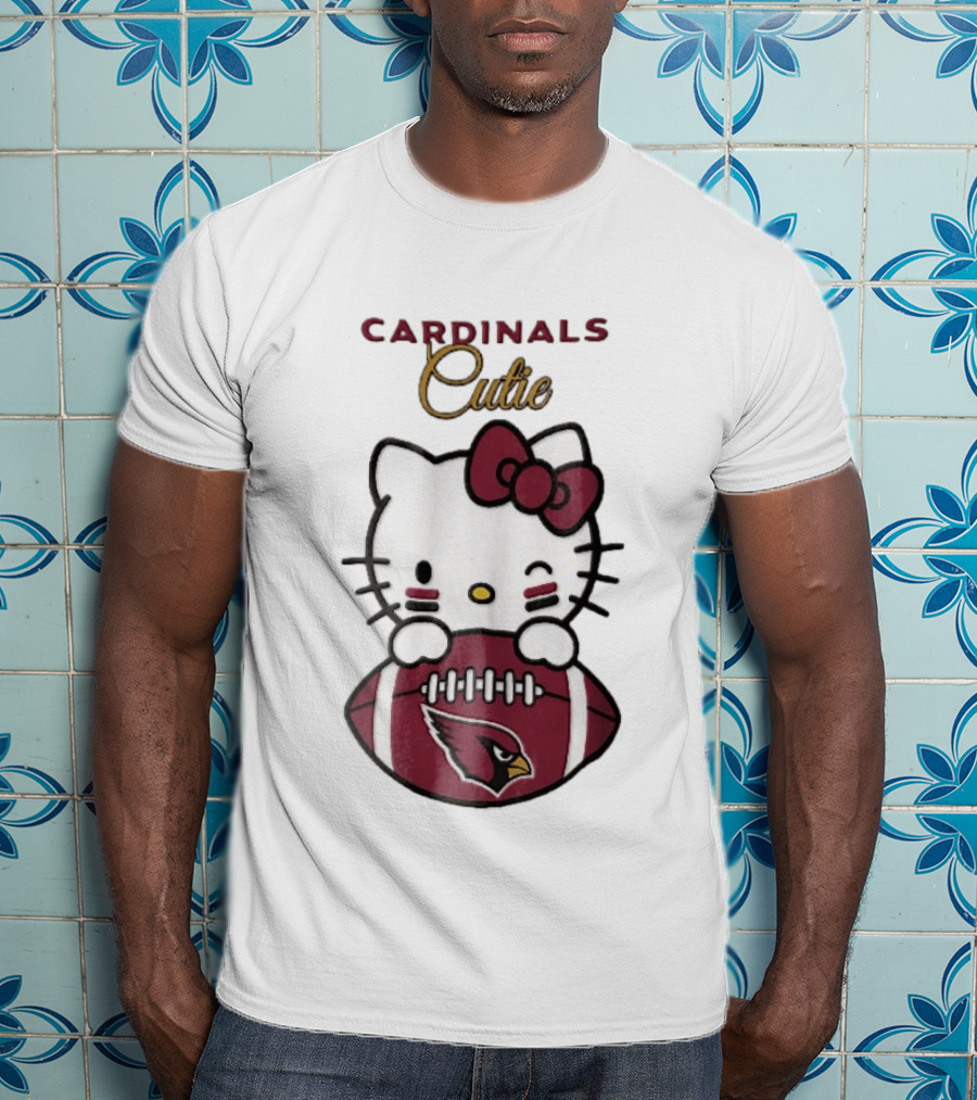 Cardinals Cutie Winking Cartoon Cat Holding Football With Arizona Cardinals T-Shirt