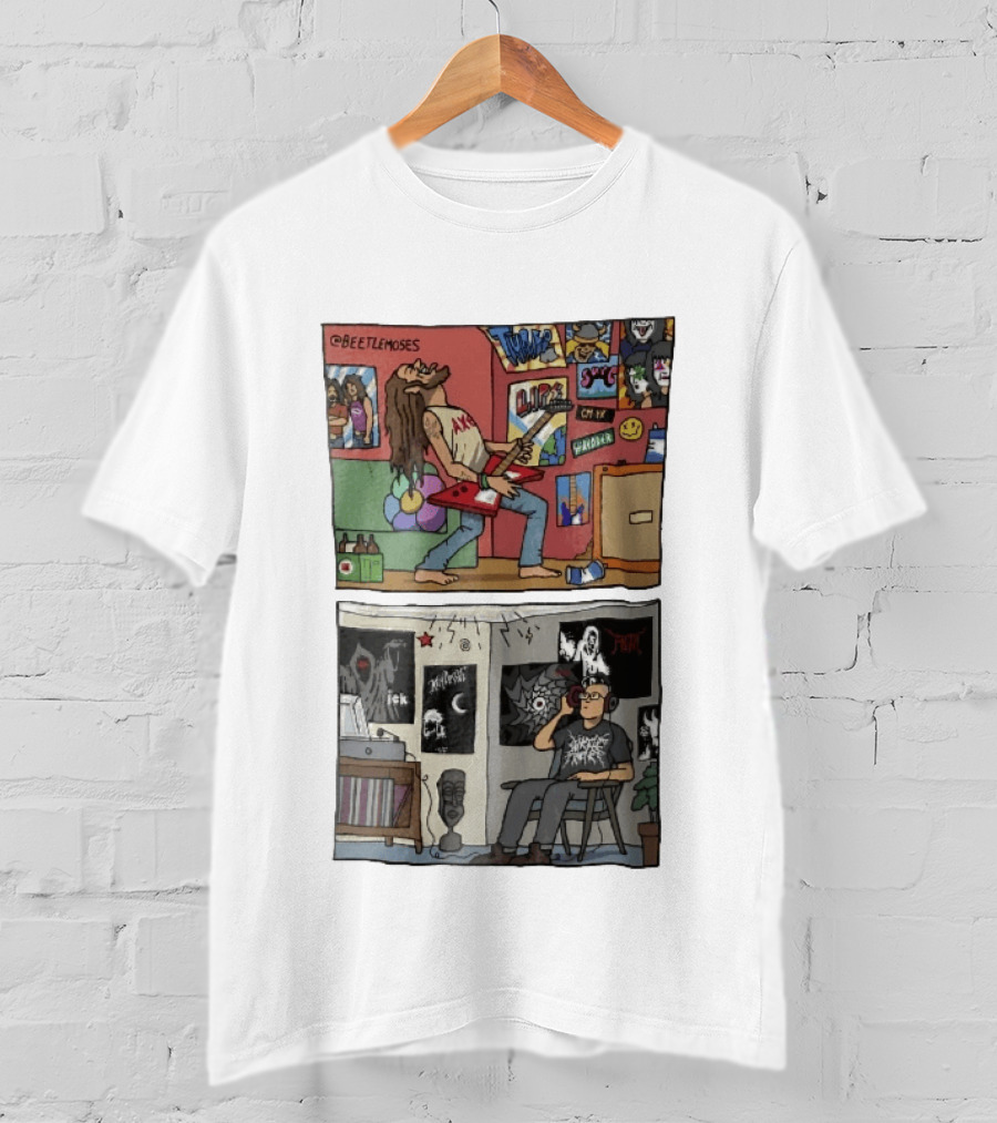 Beetlemoses Comic Heavy Metal Guitarist Listening S Room T-Shirt