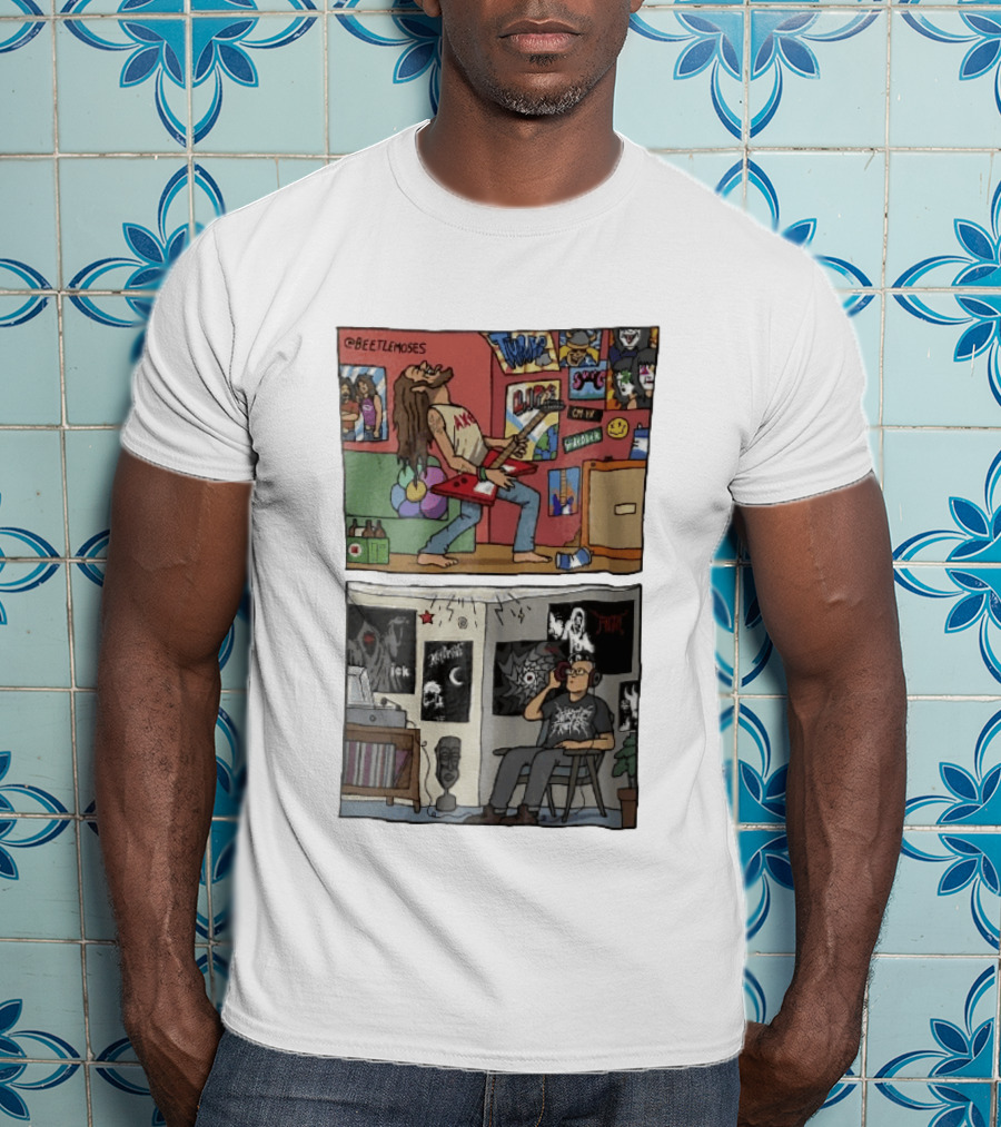 Beetlemoses Comic Heavy Metal Guitarist Listening S Room T-Shirt