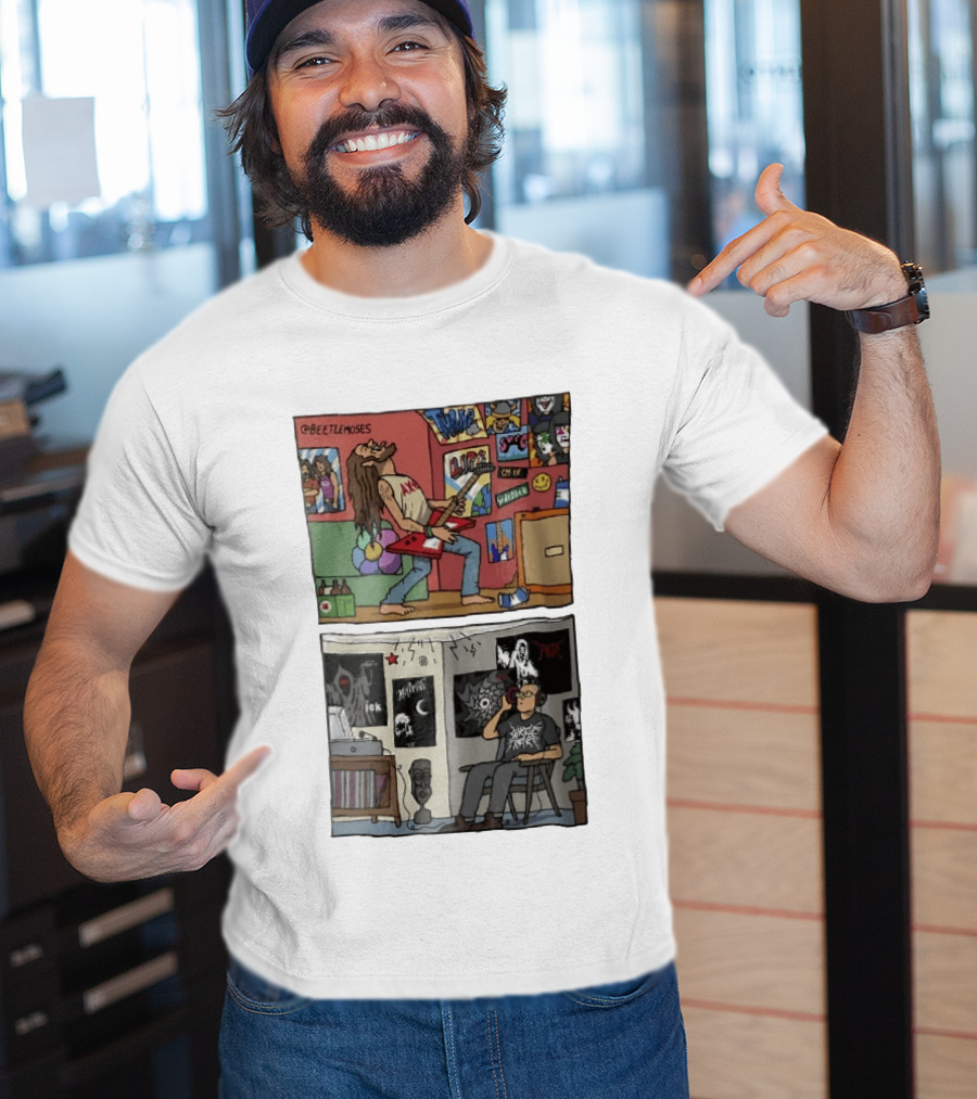 Beetlemoses Comic Heavy Metal Guitarist Listening S Room T-Shirt