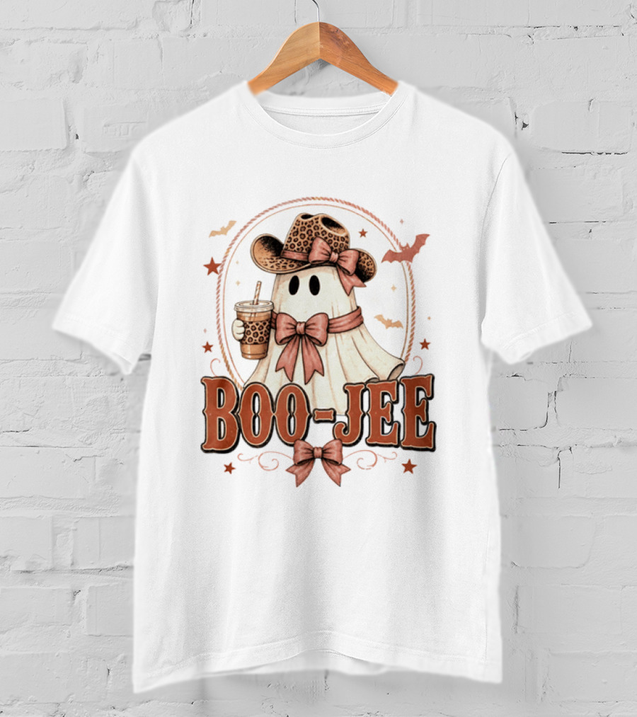 Boo Jee Leopard Cowboy Ghost Iced Coffee Halloween T-Shirt