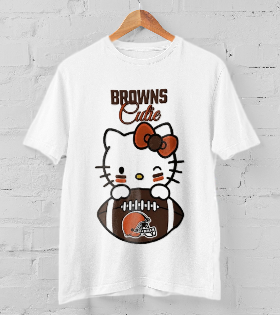 Browns Cutie Winking Cartoon Cat Bow Football T-Shirt