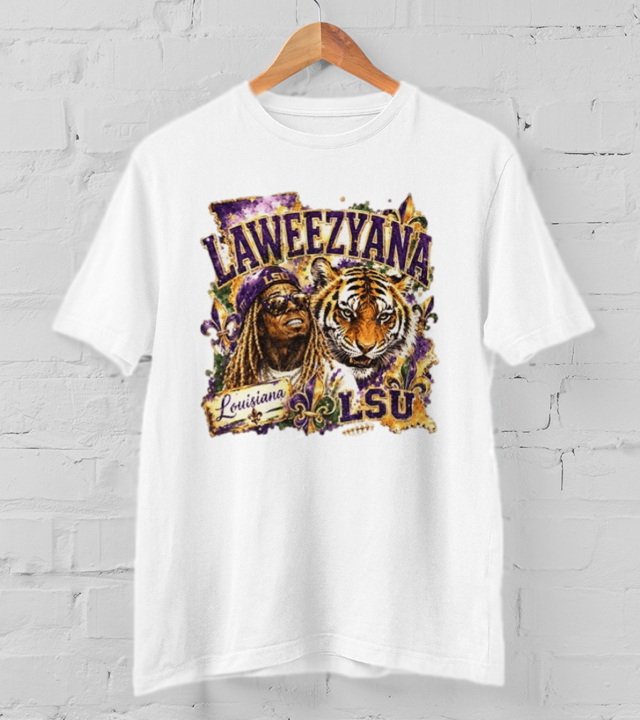 Laweezyana Lil Wayne LSU Louisiana Football Tiger Fleur De Lis T-Shirt