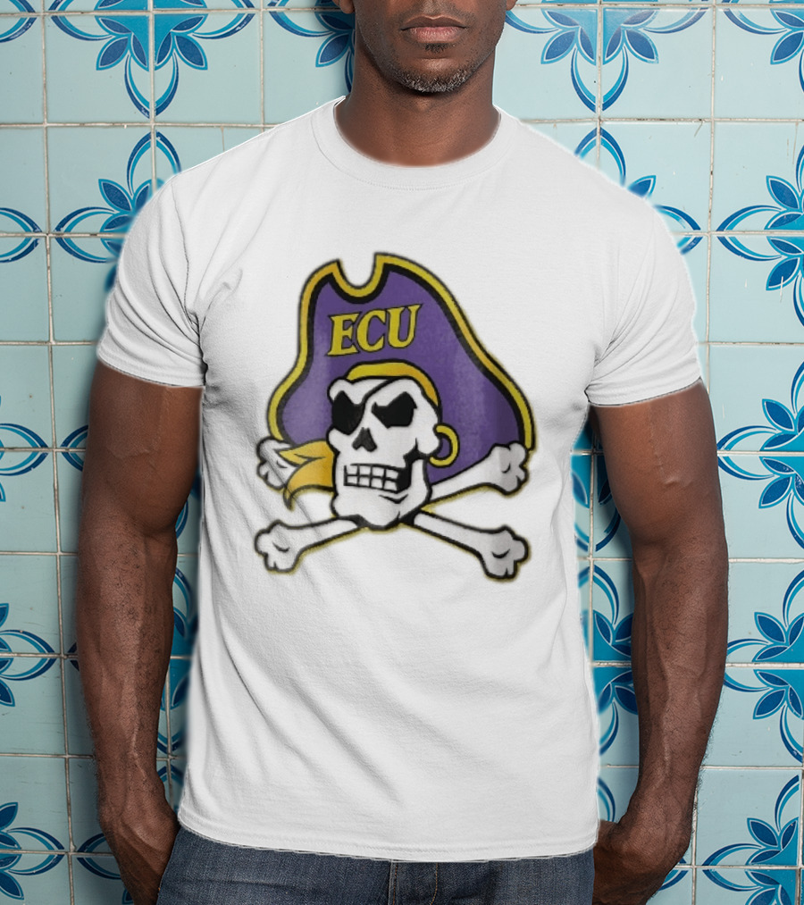 ECU Pirates Skull Crossbones Eyepatch Bandana NCAA T-Shirt