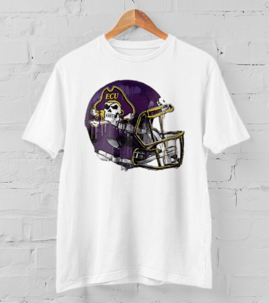 ECU Pirates Purple Helmet Dripping Paint Football NCAA Pd Moreno T-Shirt