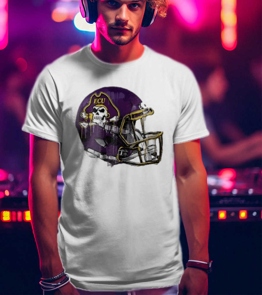 ECU Pirates Purple Helmet Dripping Paint Football NCAA Pd Moreno T-Shirt
