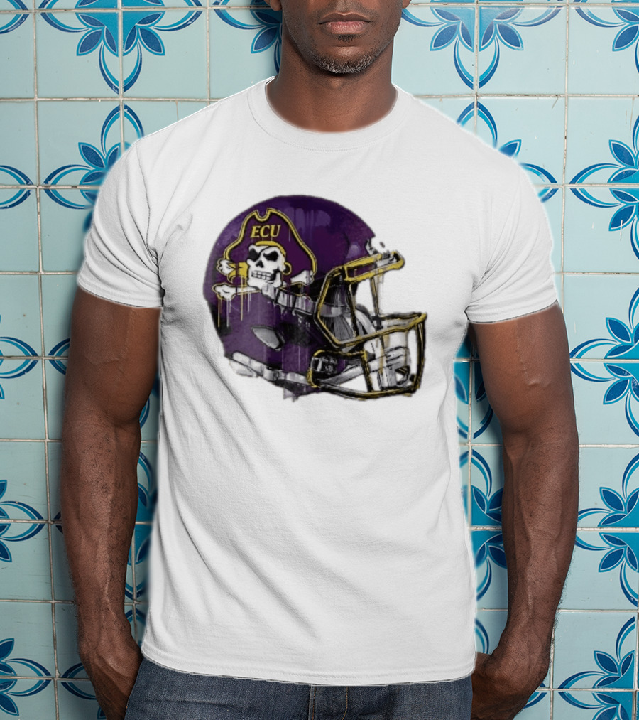 ECU Pirates Purple Helmet Dripping Paint Football NCAA Pd Moreno T-Shirt