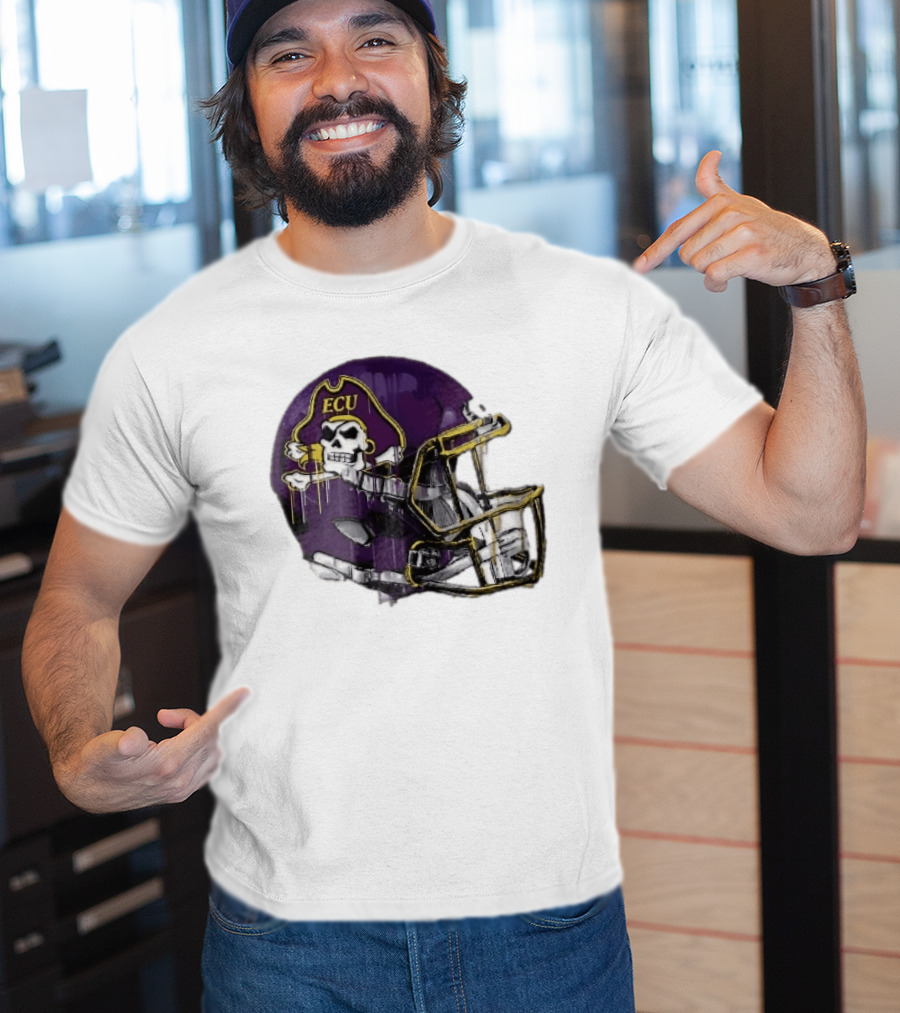ECU Pirates Purple Helmet Dripping Paint Football NCAA Pd Moreno T-Shirt