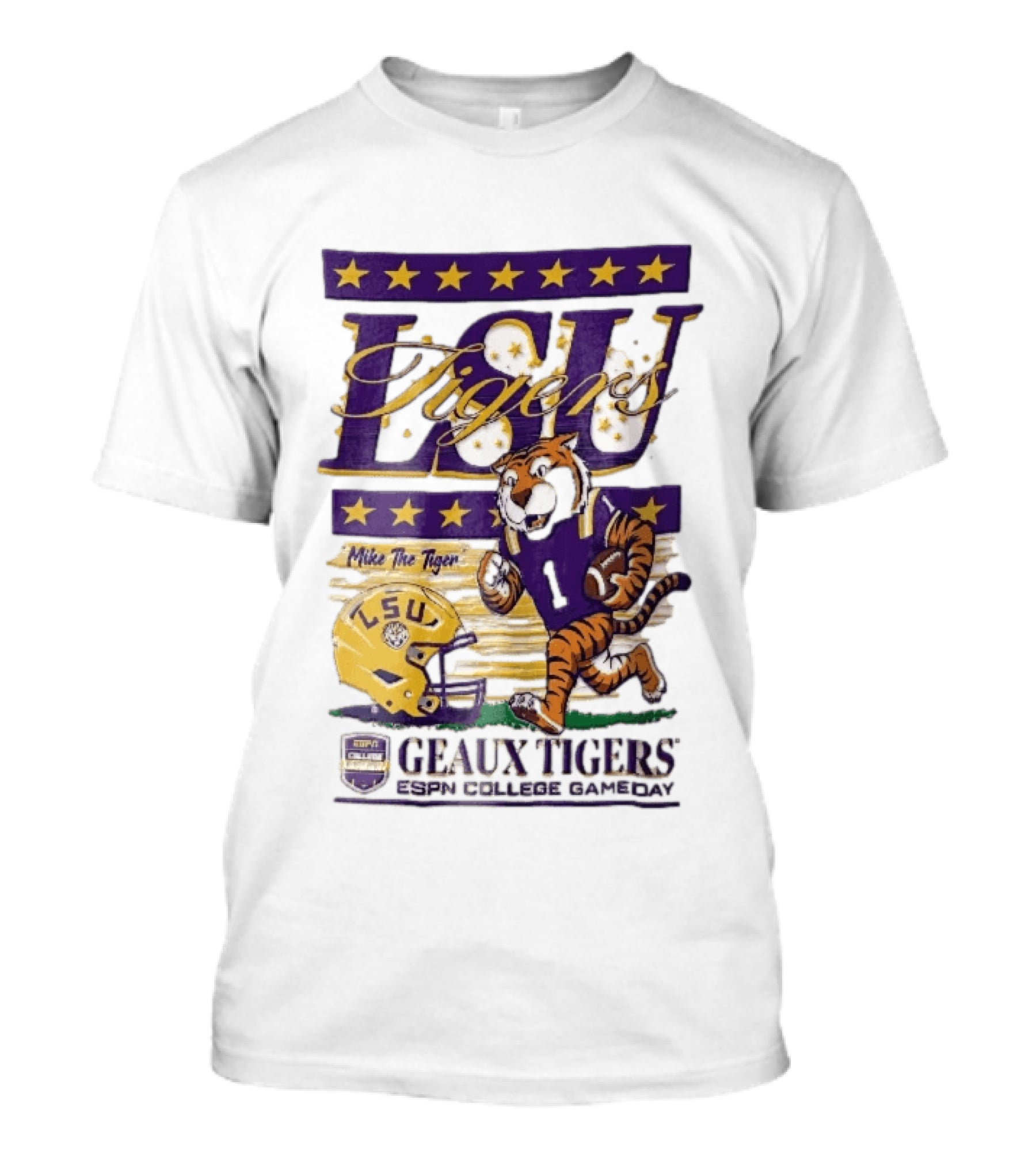 LSU Tigers Mike The Tiger Geaux ESPN College Gameday Football Helmet Stars T-Shirt