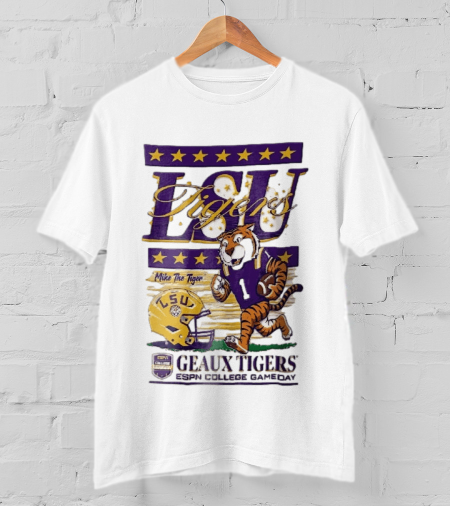 LSU Tigers Mike The Tiger Geaux ESPN College Gameday Football Helmet Stars T-Shirt