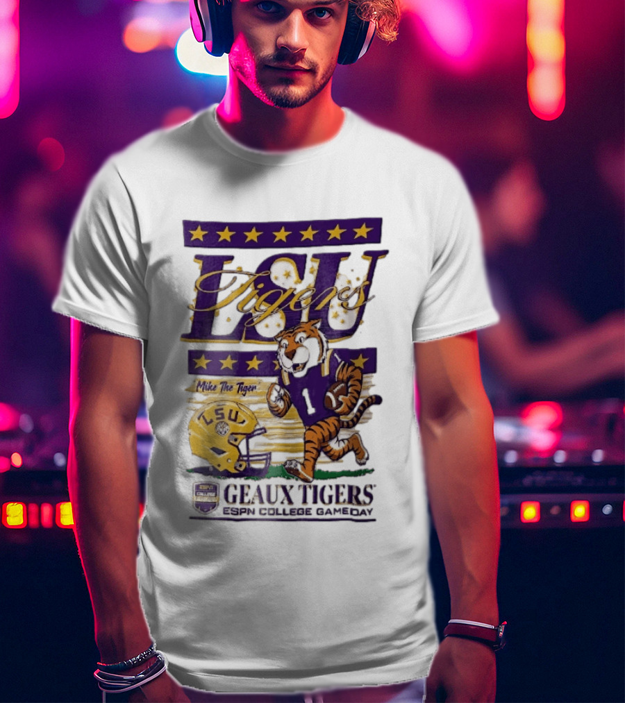 LSU Tigers Mike The Tiger Geaux ESPN College Gameday Football Helmet Stars T-Shirt
