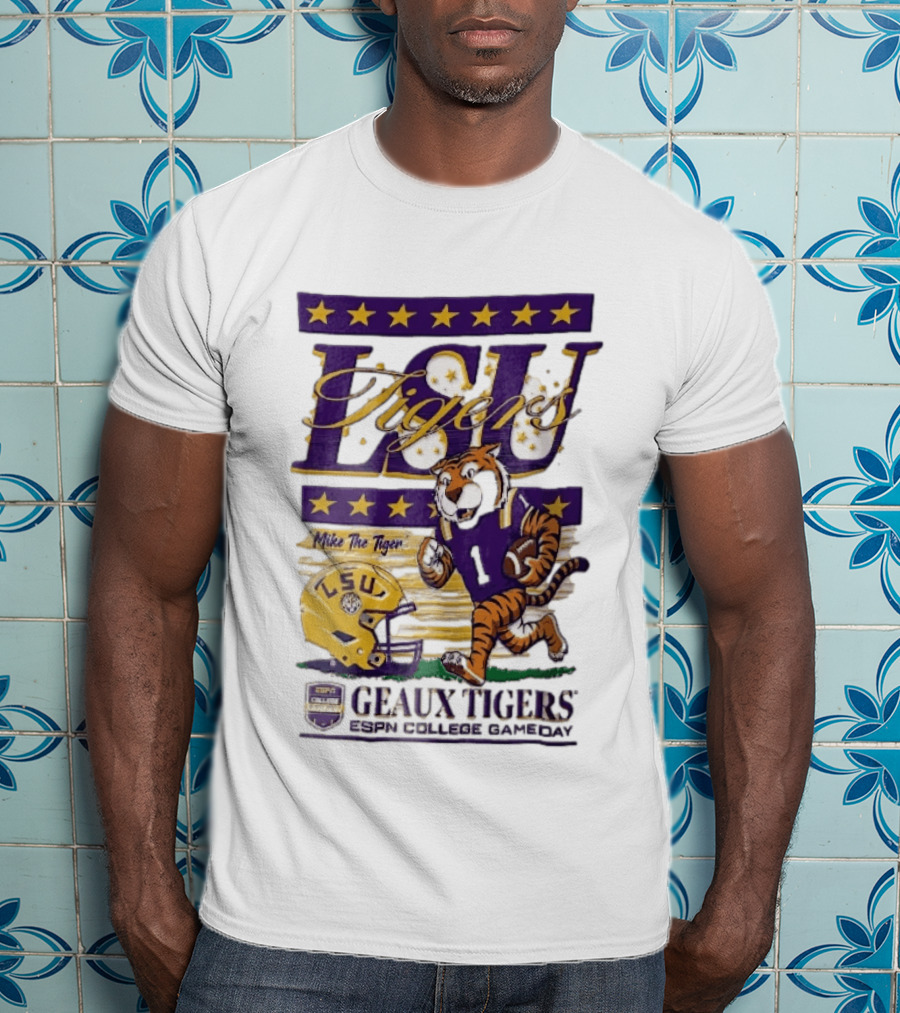 LSU Tigers Mike The Tiger Geaux ESPN College Gameday Football Helmet Stars T-Shirt