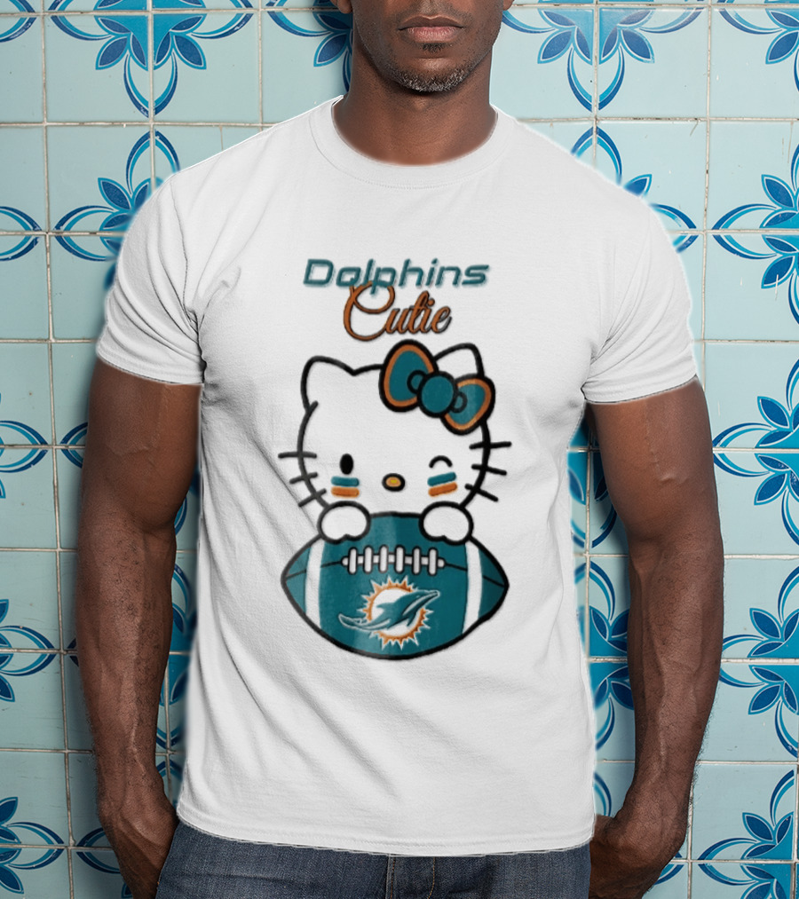 Miami Dolphins Cutie Winking Cat Bow Football T-Shirt